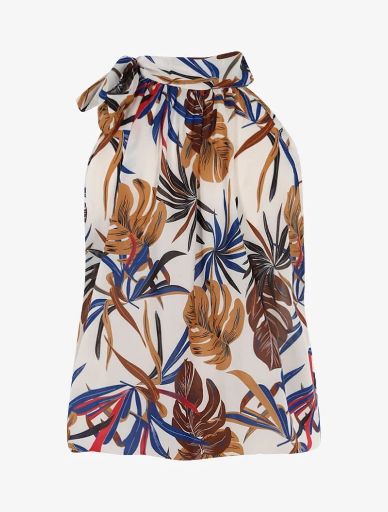 Top boule à imprimé feuilles - beige