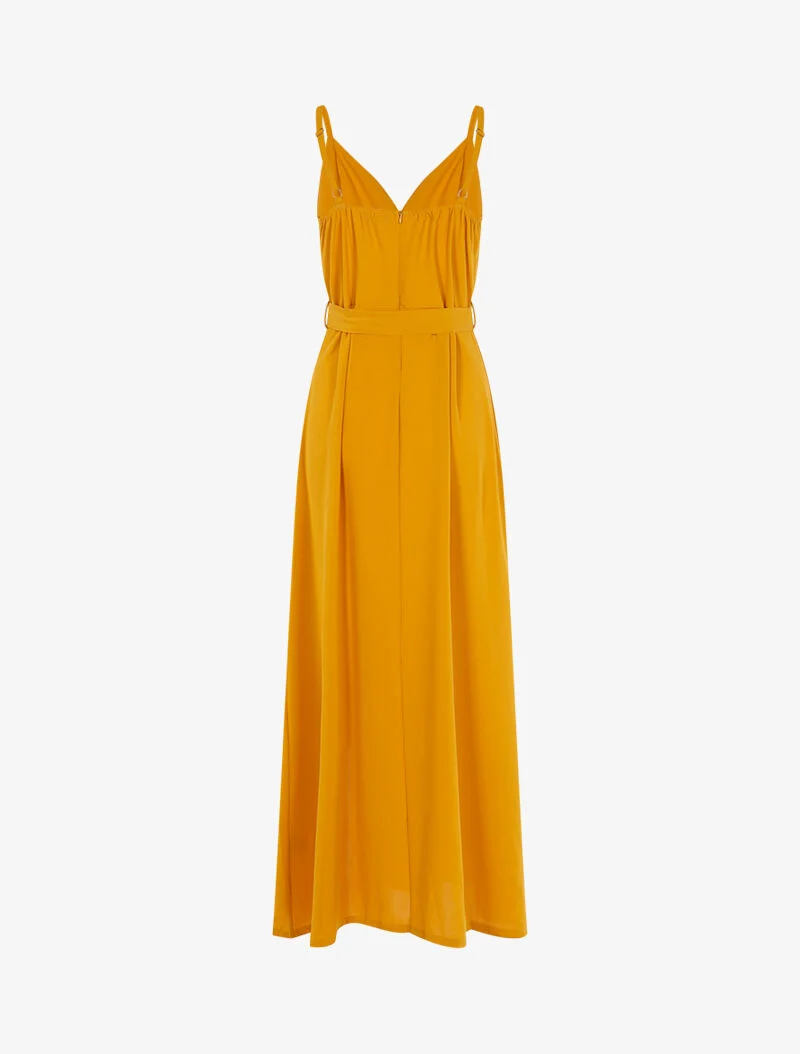 Robe longue à bord fendu volanté - jaune