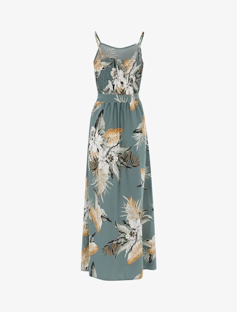 Robe longue à imprimé tropical - bleu gris