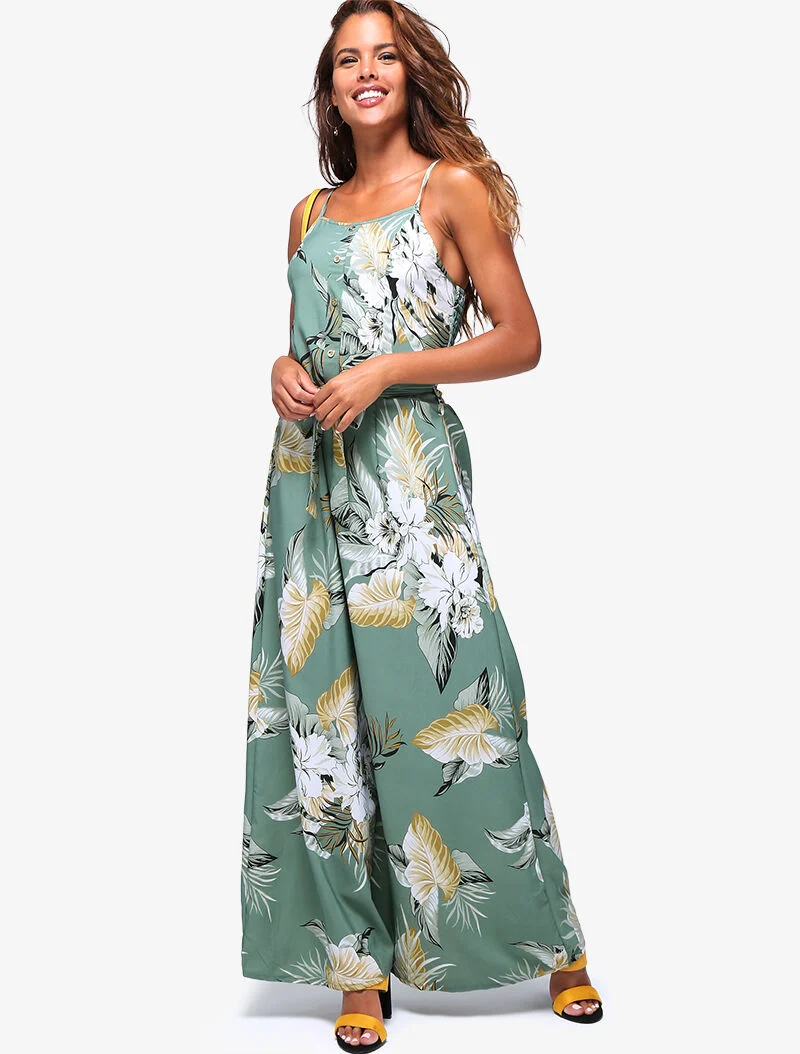 Robe longue à imprimé tropical - bleu gris