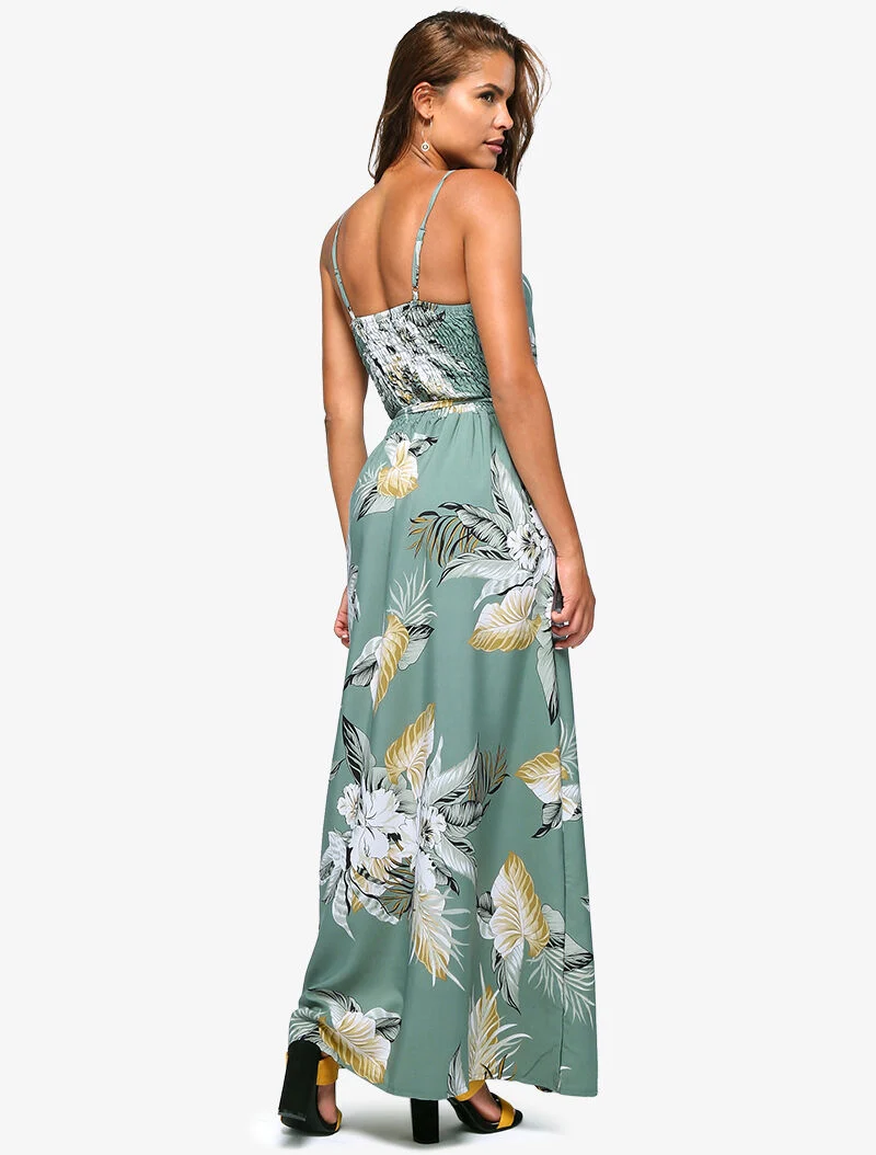 Robe longue à imprimé tropical - bleu gris