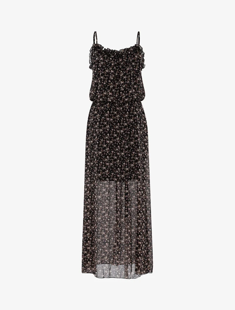 Robe longue à imprimé petites fleurs - noir
