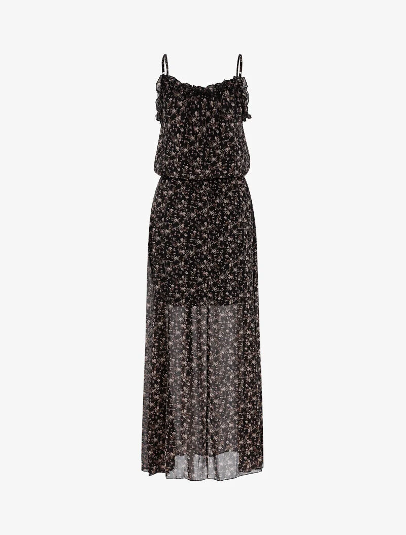 Robe longue à imprimé petites fleurs - noir