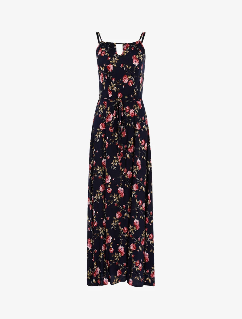 Robe longue à imprimé pivoines - marine