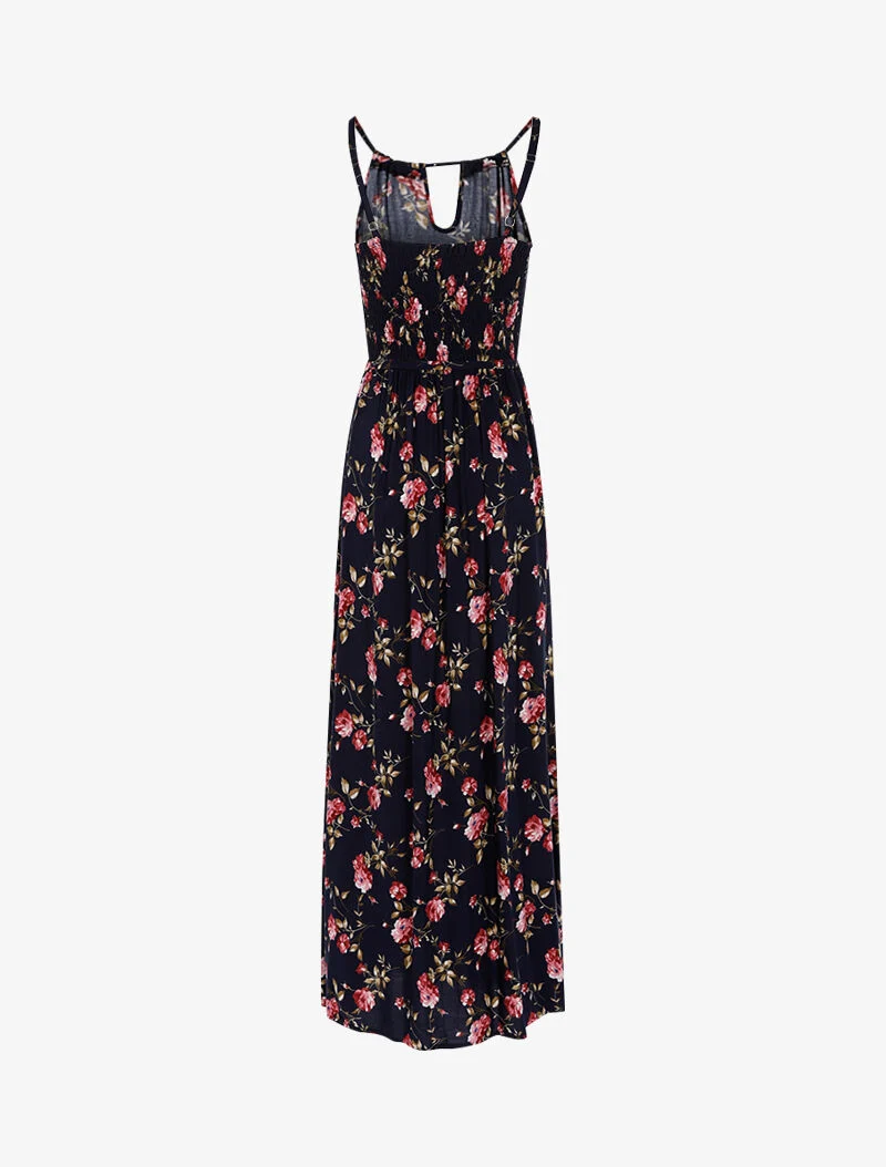 Robe longue à imprimé pivoines - marine