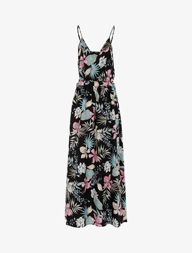 Robe fleurie à encolure cache-coeur - noir
