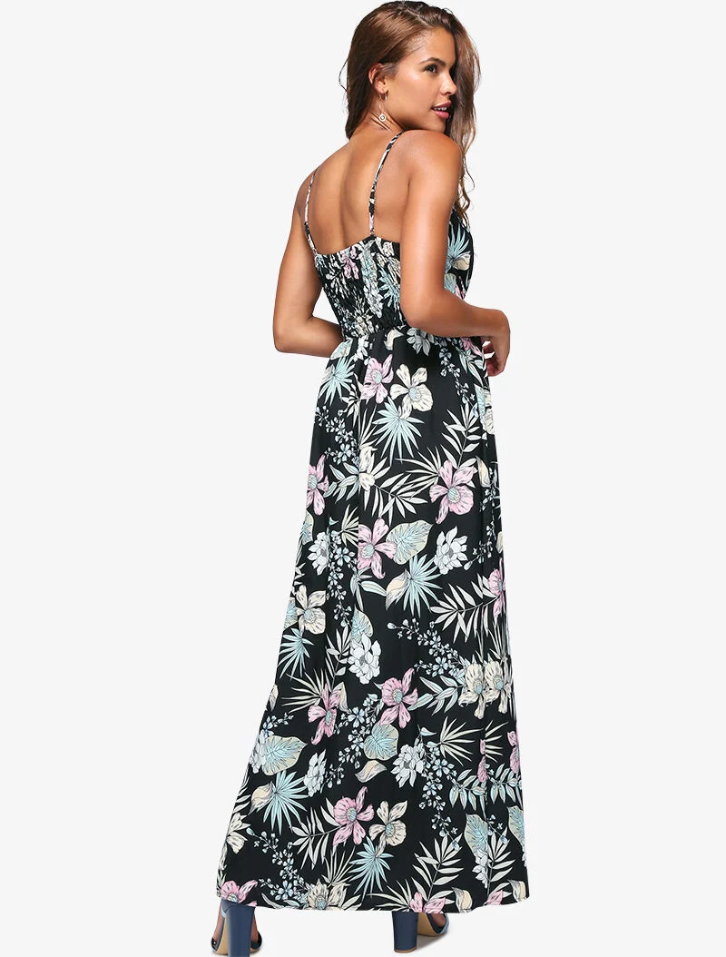 Robe fleurie à encolure cache-coeur - noir