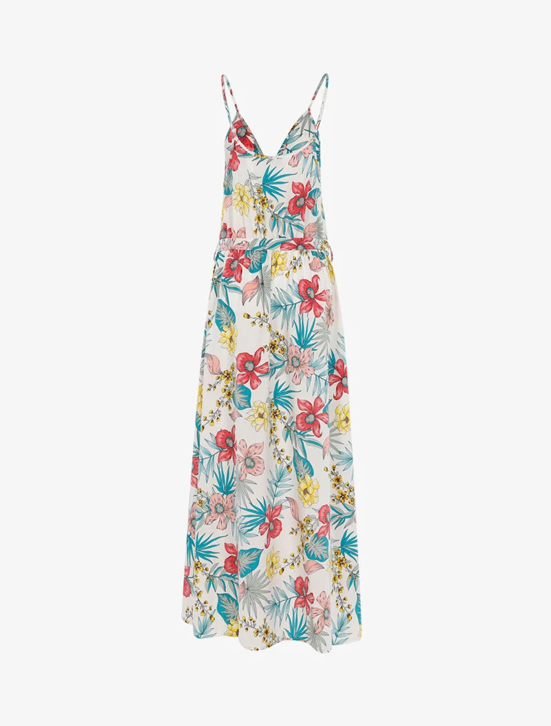 Robe fleurie à encolure cache-coeur - écru - ecru