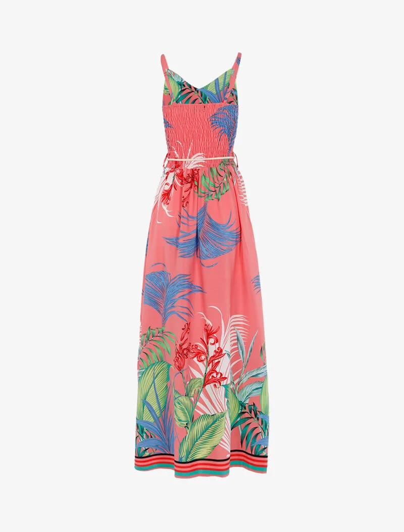 Robe à imprimé feuillages et détails rayés - rose
