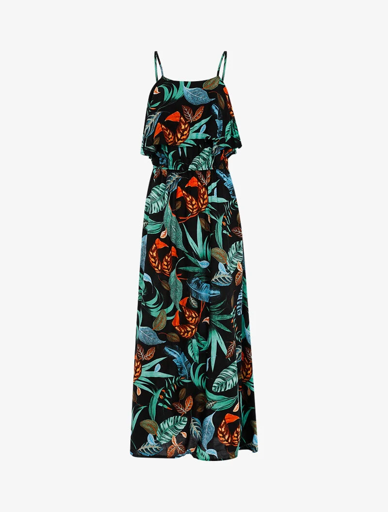 Robe à imprimé feuillages - noir