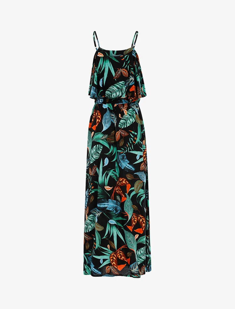 Robe à imprimé feuillages - noir