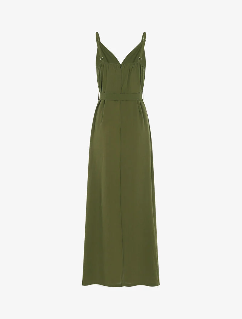 Robe longue à bord fendu volanté - kaki