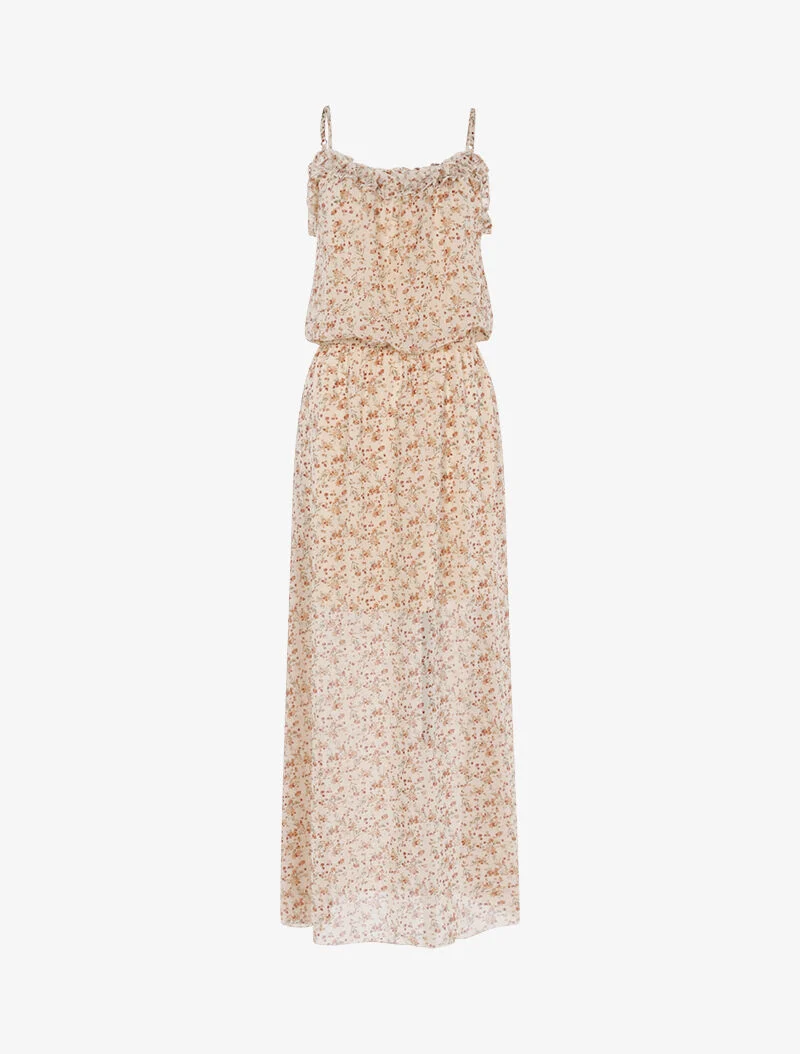 Robe longue à imprimé petites fleurs - beige