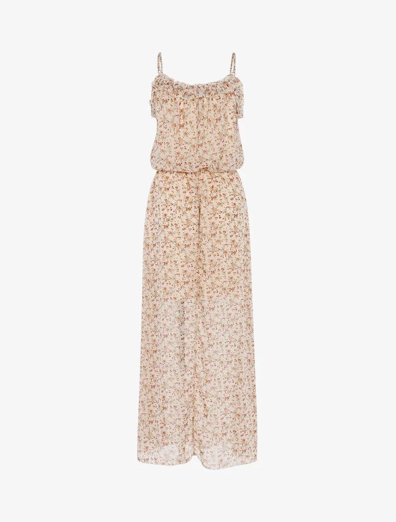 Robe longue à imprimé petites fleurs - beige