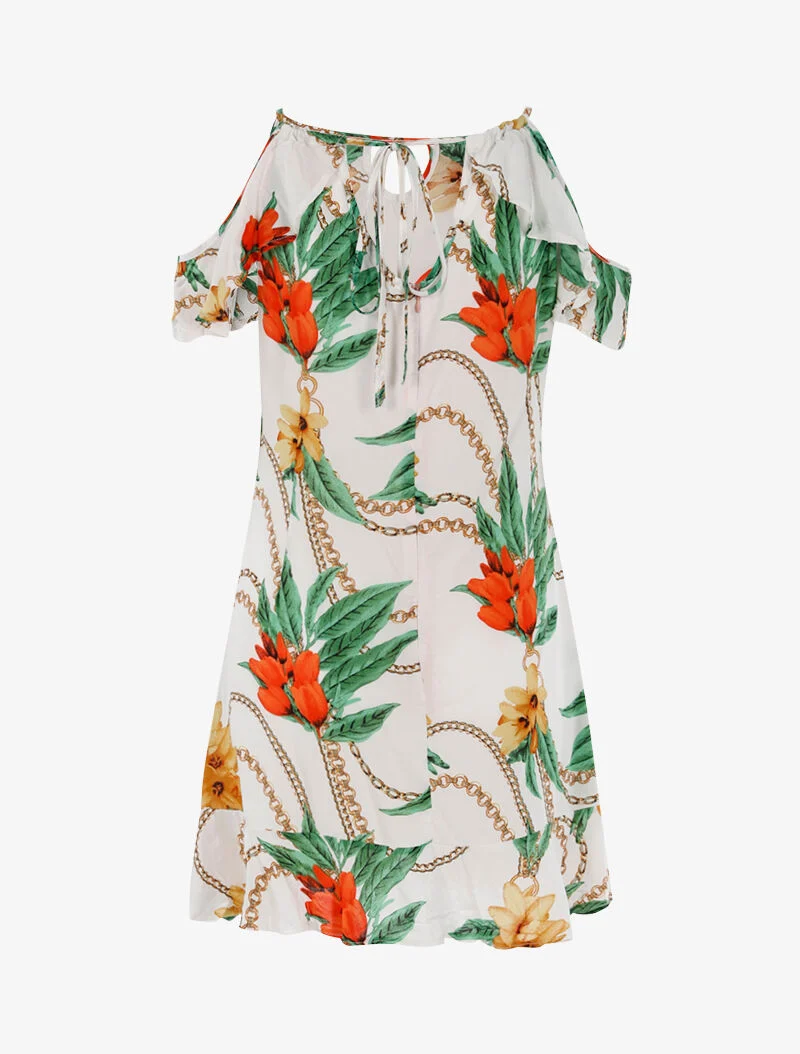 Robe légère à imprimé floral et chaînes - blanc