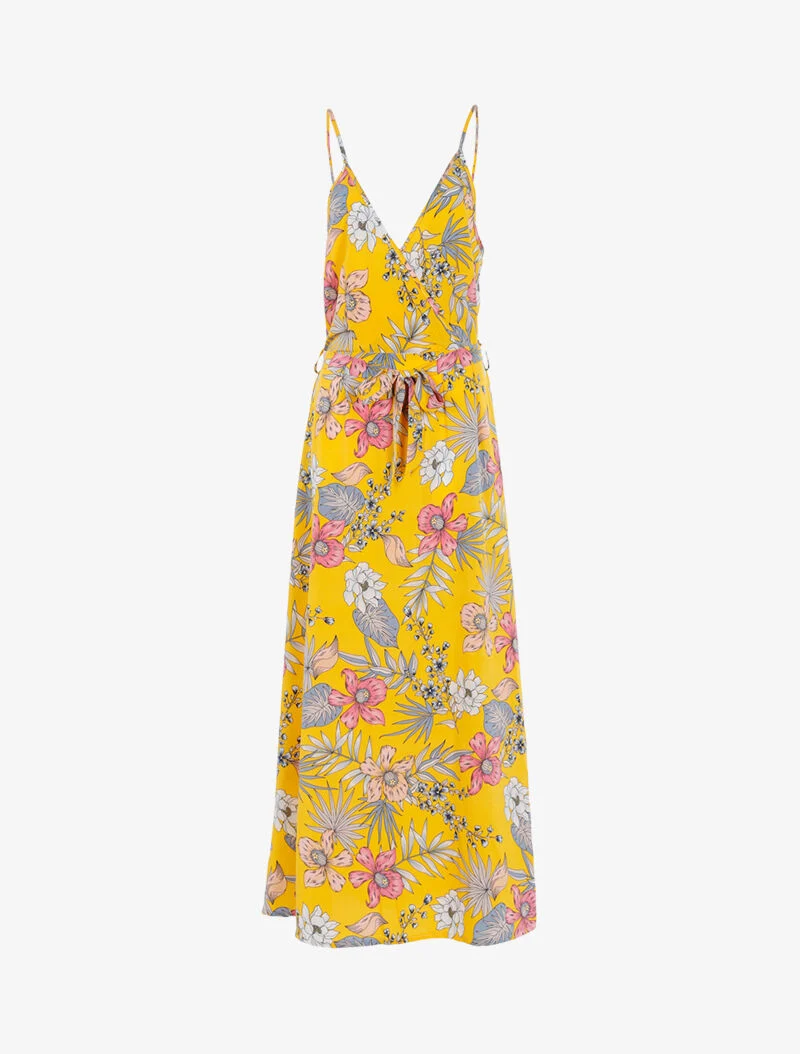 Robe fleurie à encolure cache-coeur - jaune
