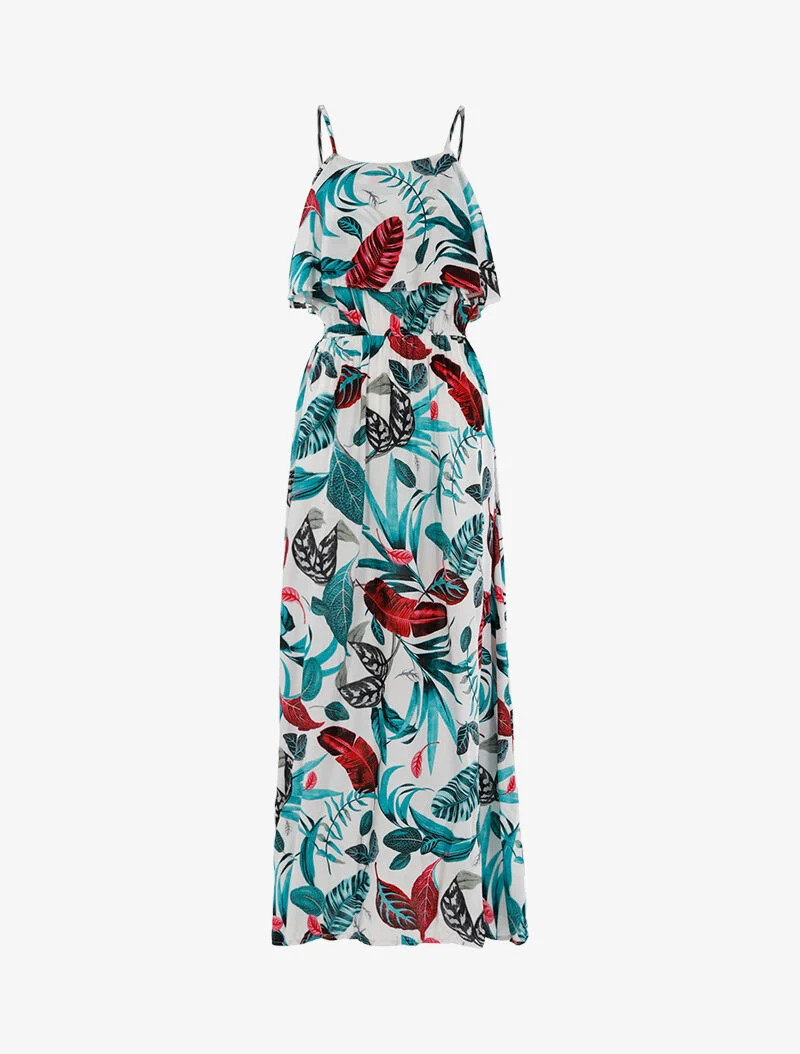 Robe à imprimé feuillages - blanc