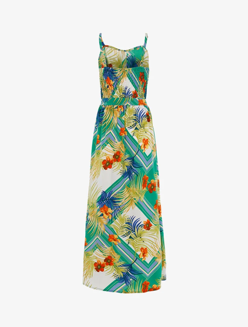 Robe à imprimé feuillages et fleurs - vert