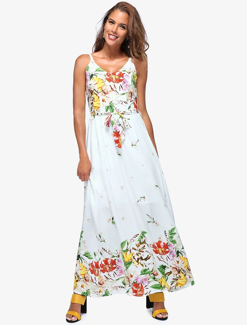 Robe longue à imprimé floral - blanc