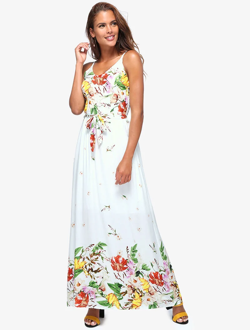 Robe longue à imprimé floral - blanc