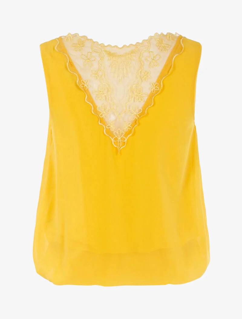 Top boule à dos en tulle - jaune