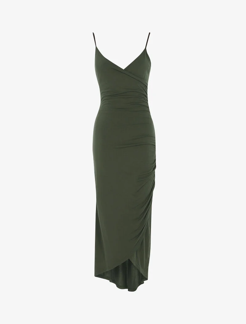 Robe fluide à bord asymétrique - kaki
