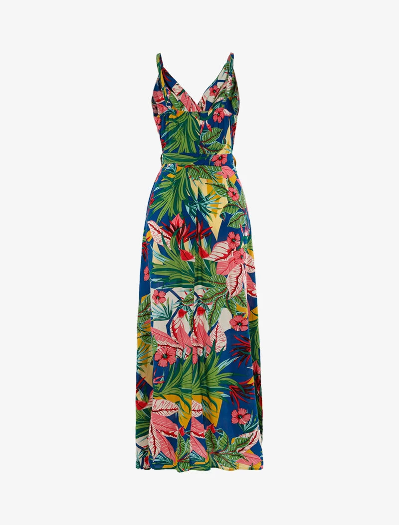 Robe longue à imprimé tropical - bleu