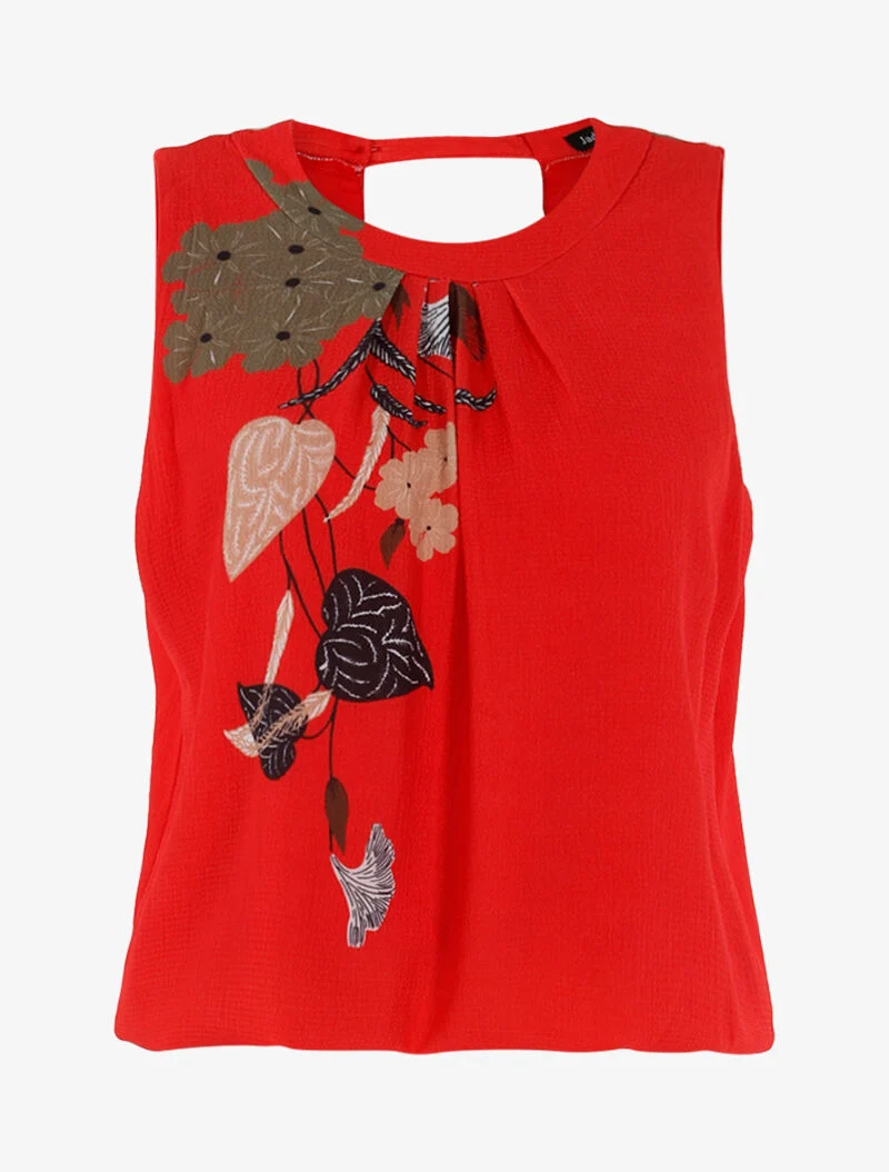 Top coupe boule fleuri - rouge