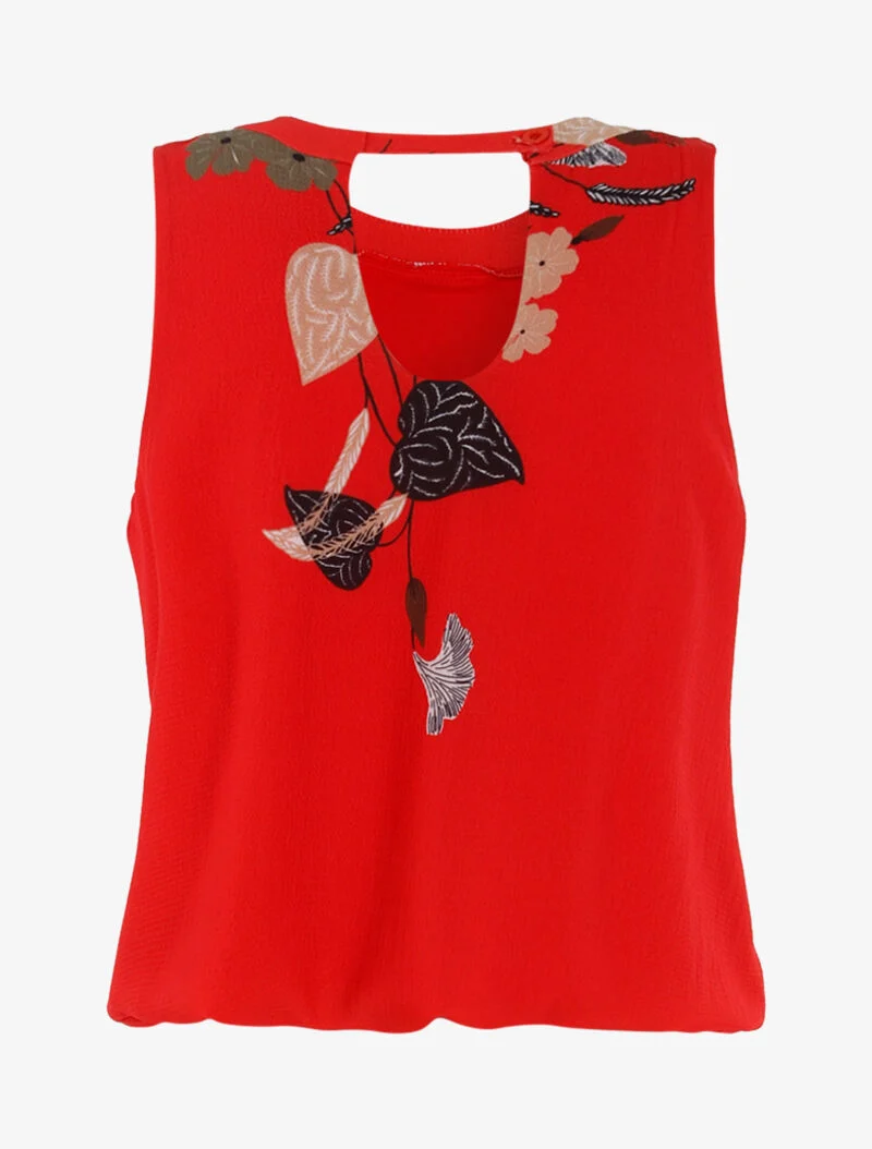 Top coupe boule fleuri - rouge
