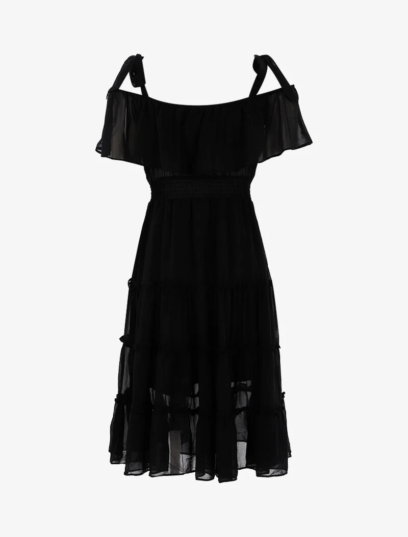 Robe col bardot volantée - noir