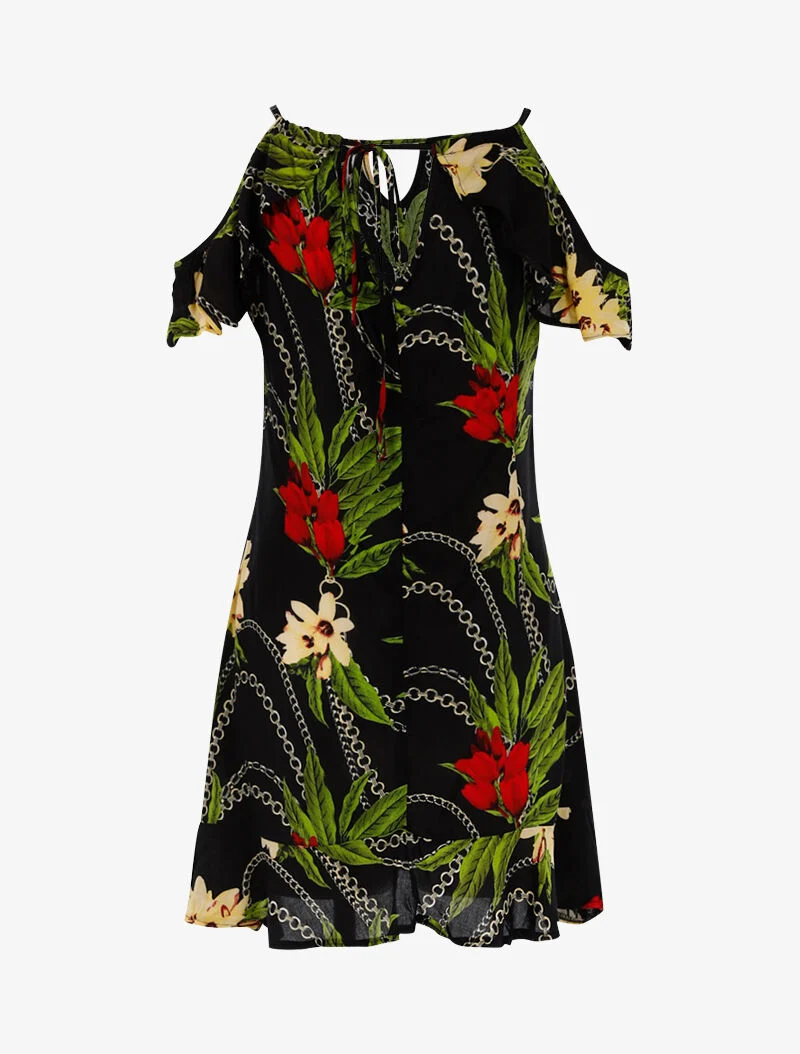 Robe légère à imprimé floral et chaînes - noir
