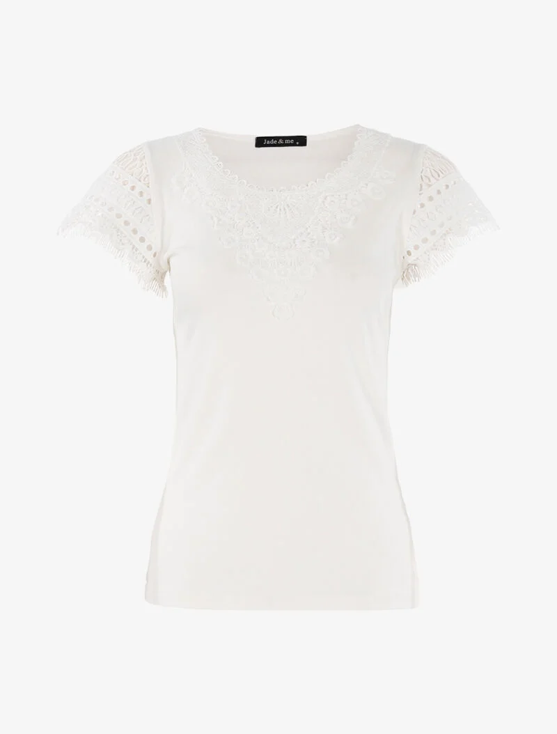 T-shirt à empiècement crochet - écru - ecru