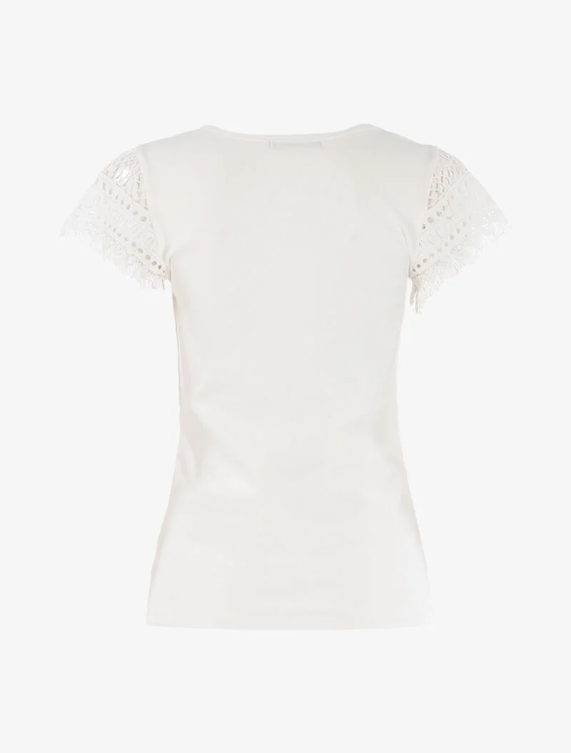 T-shirt à empiècement crochet - écru - ecru