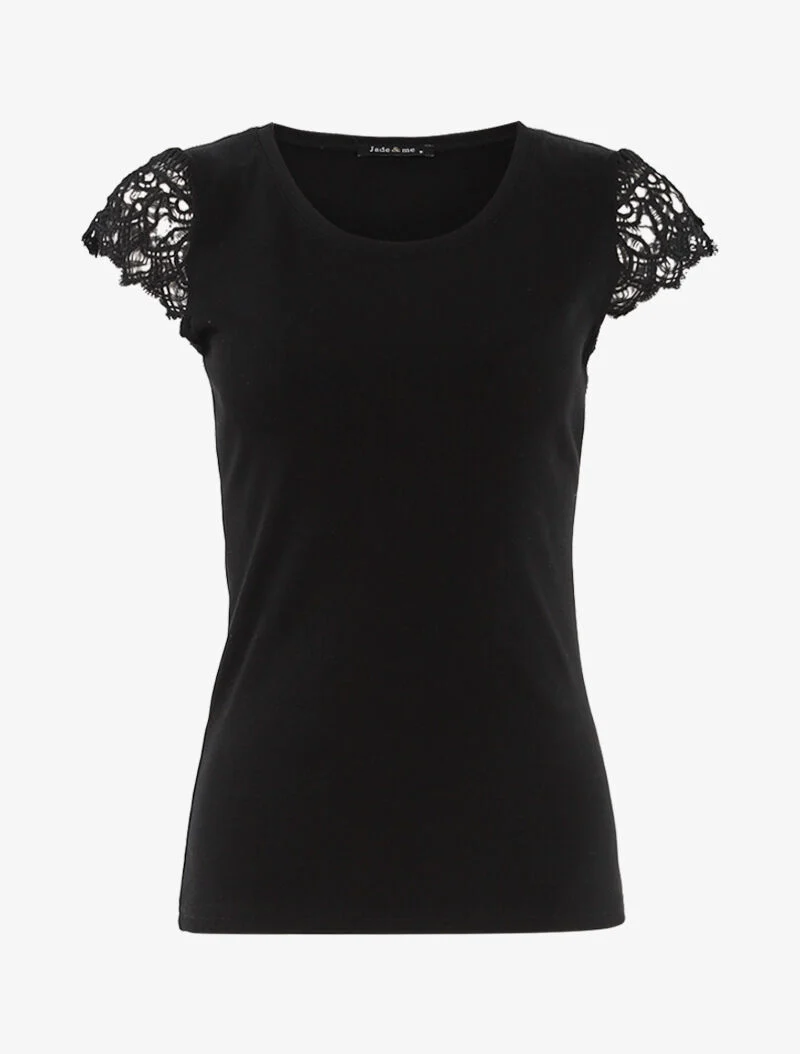 T-shirt à mancherons en crochet - noir