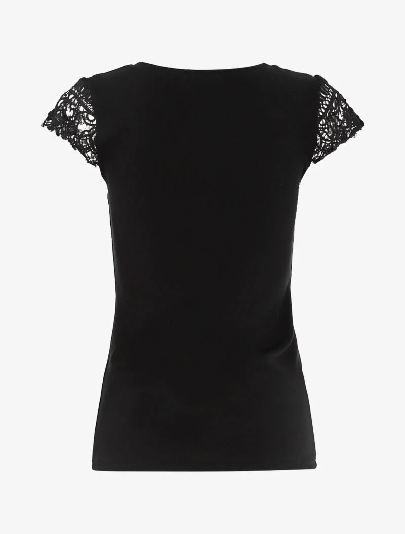 T-shirt à mancherons en crochet - noir