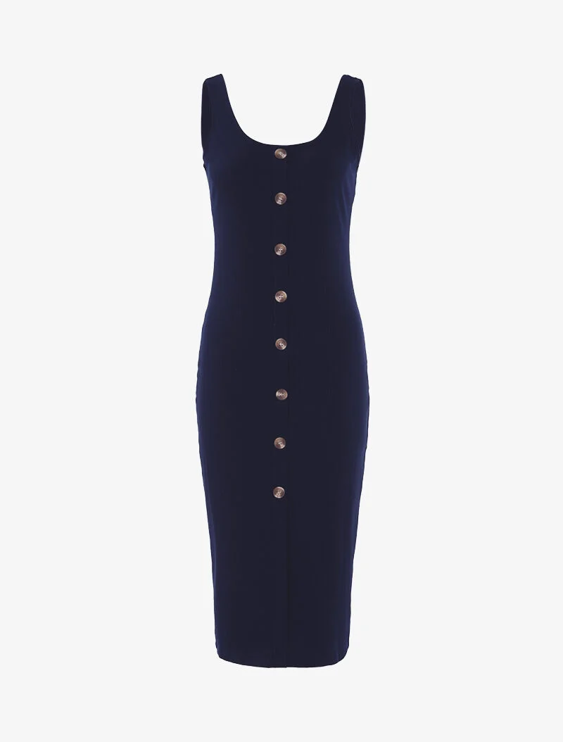 Robe côtelée à boutonnière - marine