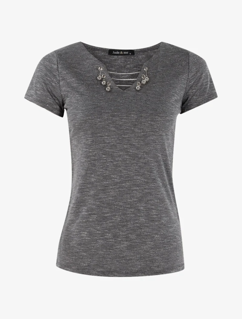 T-shirt chiné à détails chaînettes - gris foncé