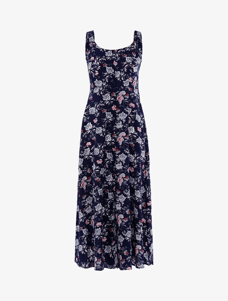 Robe fleurie à dos ajouré - marine