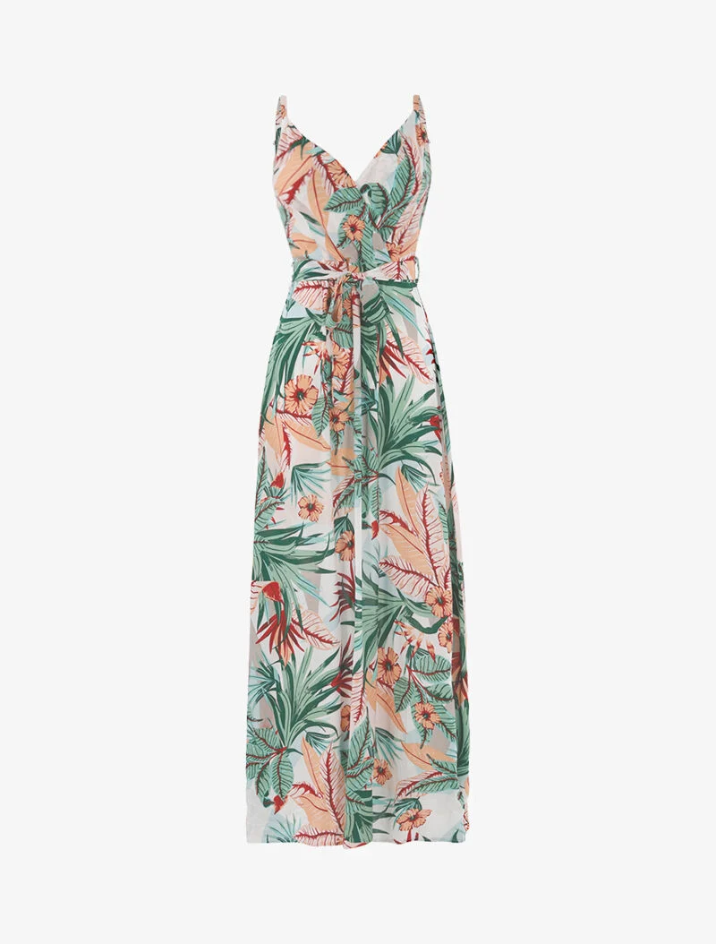 Robe longue à imprimé tropical - écru - ecru