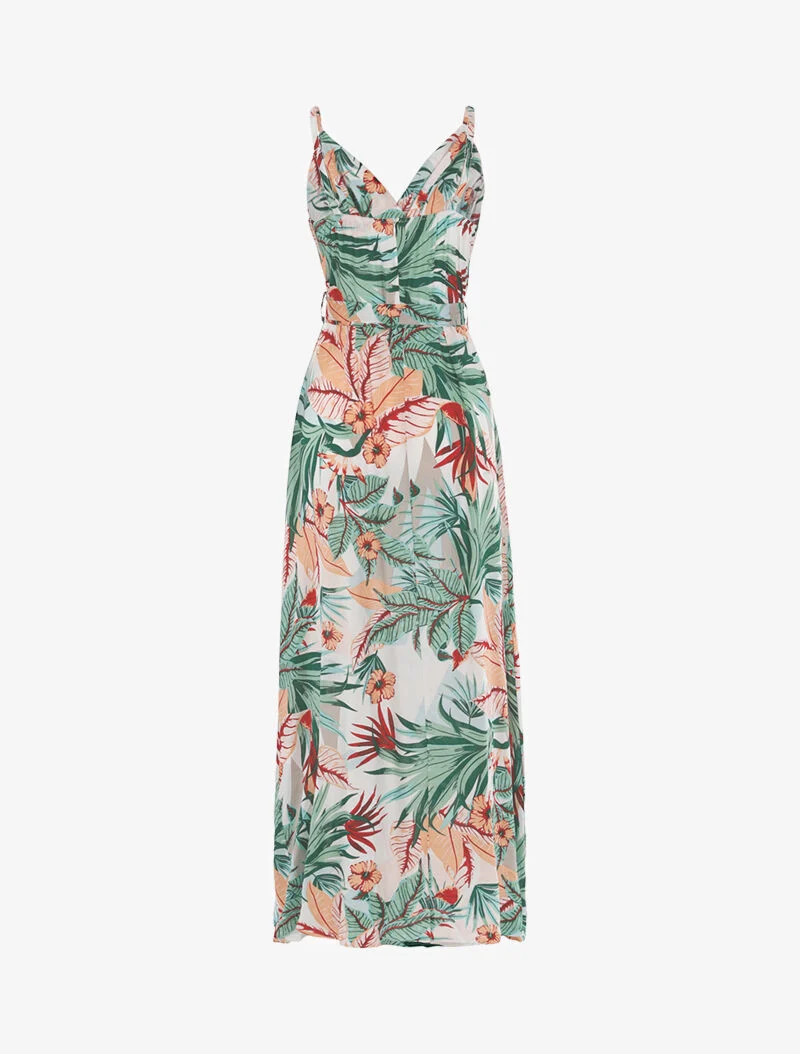 Robe longue à imprimé tropical - écru - ecru