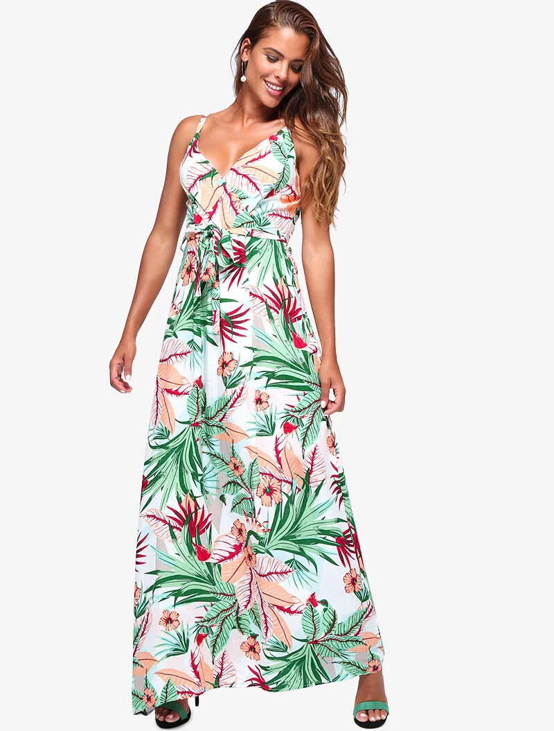 Robe longue à imprimé tropical - écru - ecru