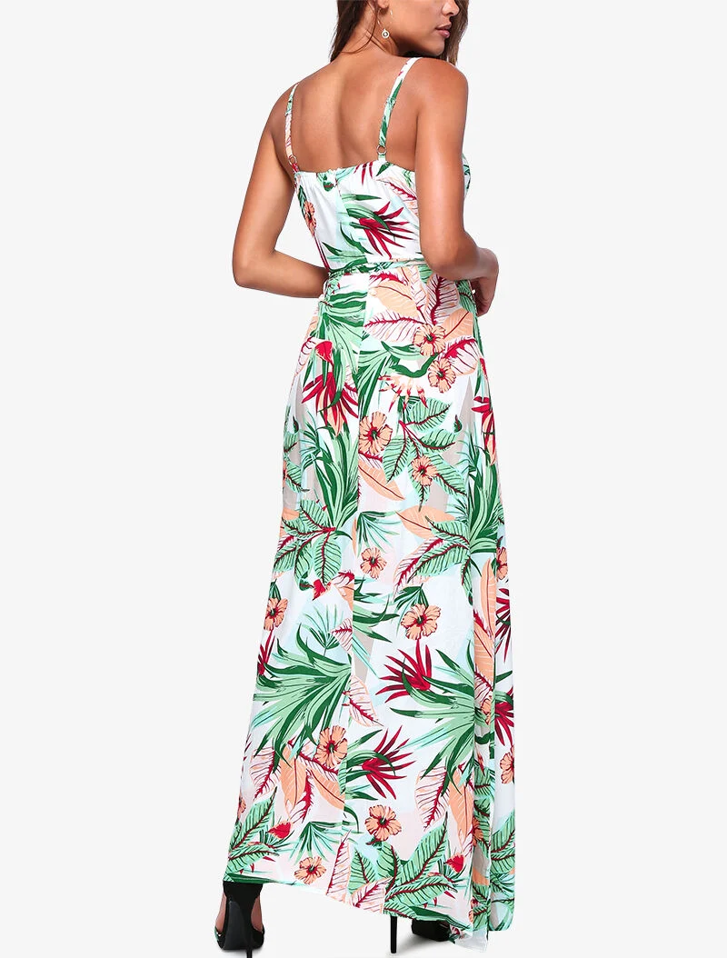 Robe longue à imprimé tropical - écru - ecru