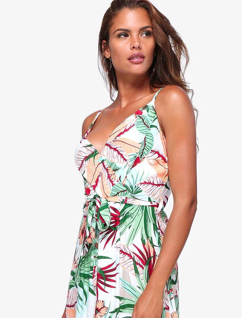 Robe longue à imprimé tropical - écru - ecru