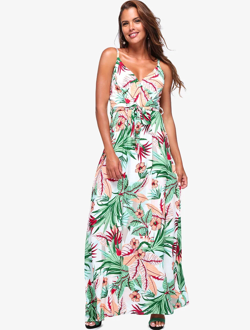Robe longue à imprimé tropical - écru - ecru