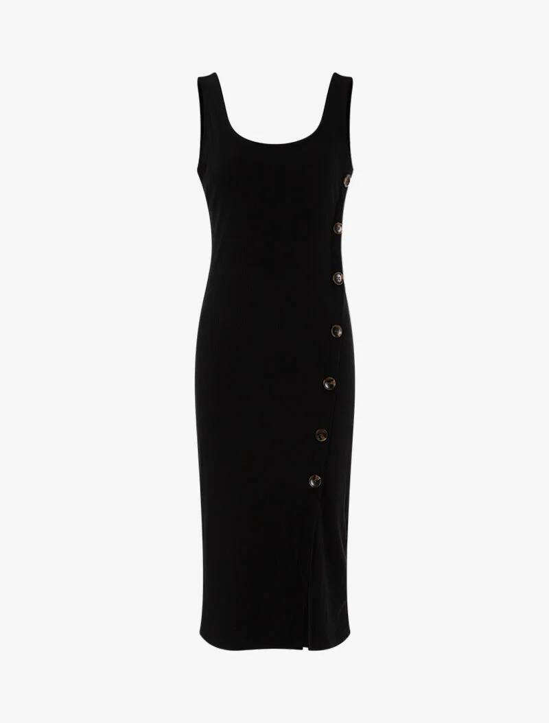 Robe côtelée à boutonnière en biais - noir
