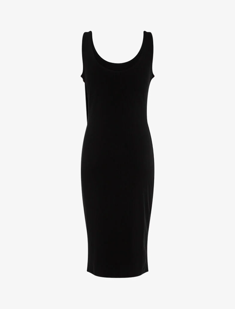Robe côtelée à boutonnière en biais - noir