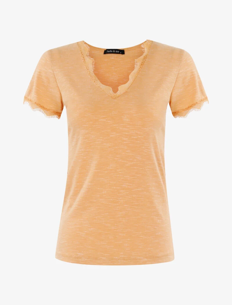 T-shirt chiné à bord dentelle - orange
