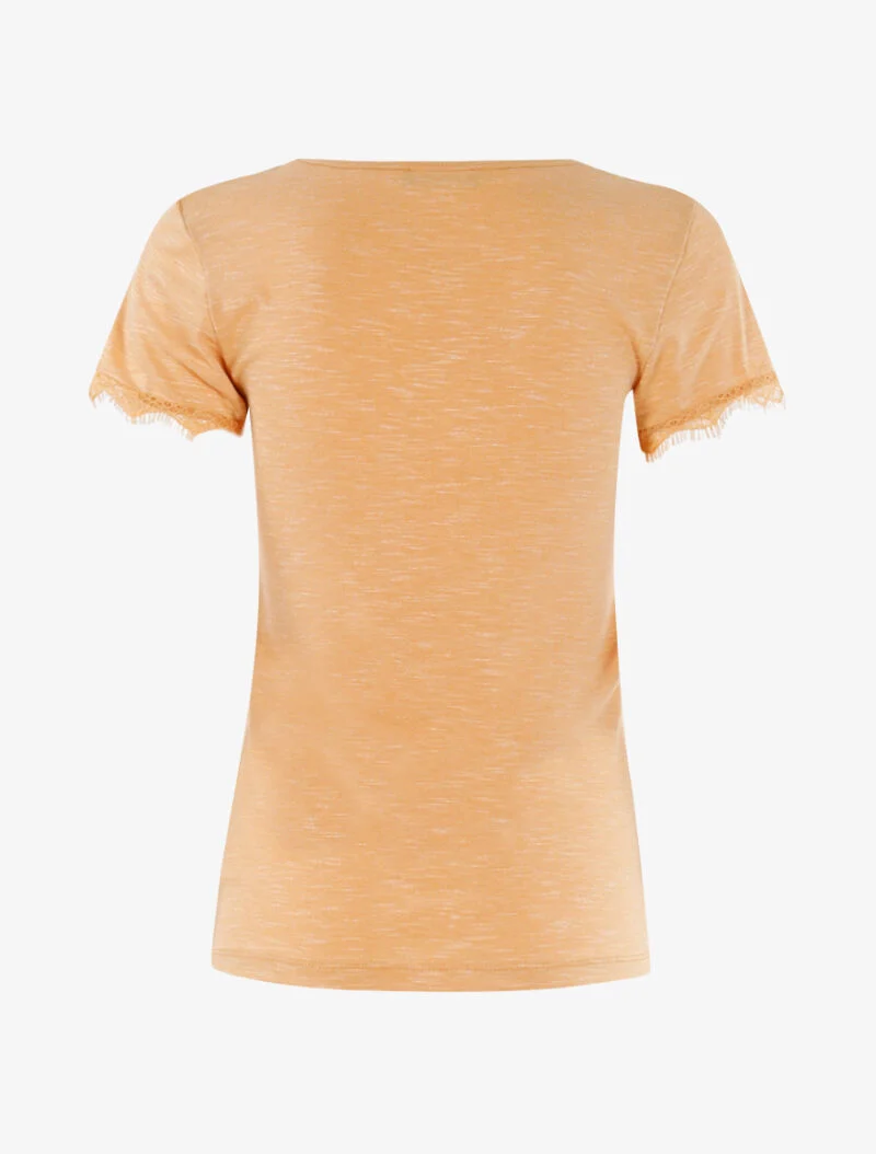 T-shirt chiné à bord dentelle - orange
