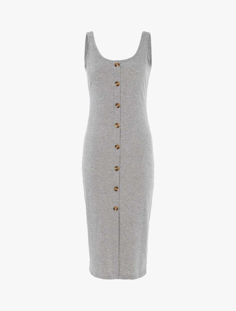 Robe côtelée à boutonnière - gris clair