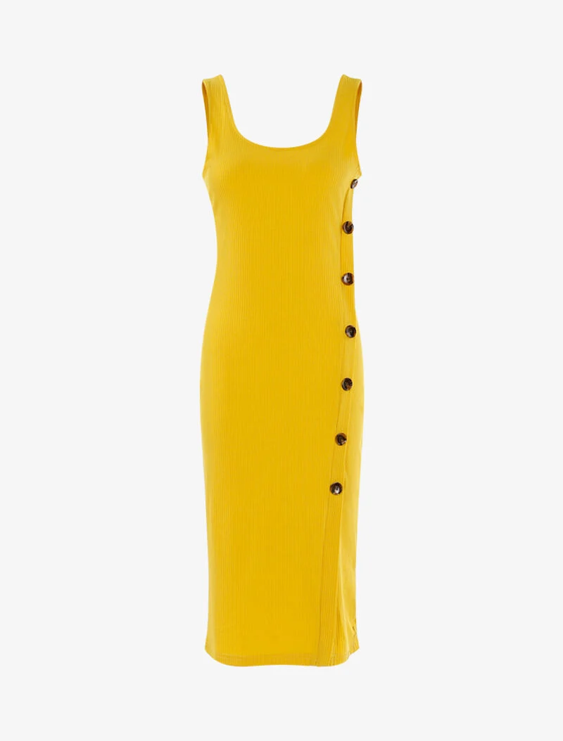 Robe côtelée à boutonnière en biais - jaune